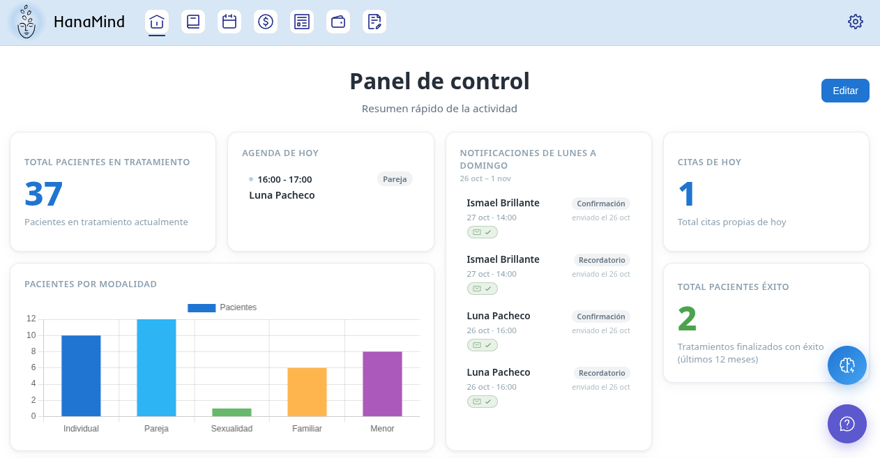 Dashboard with the purple help button at the bottom right
